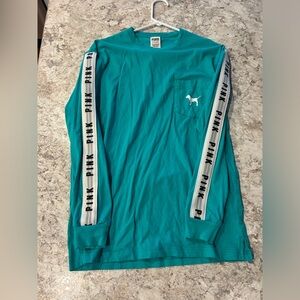 VS PINK Long Sleeve Pocket Tee Shirt Small Teal